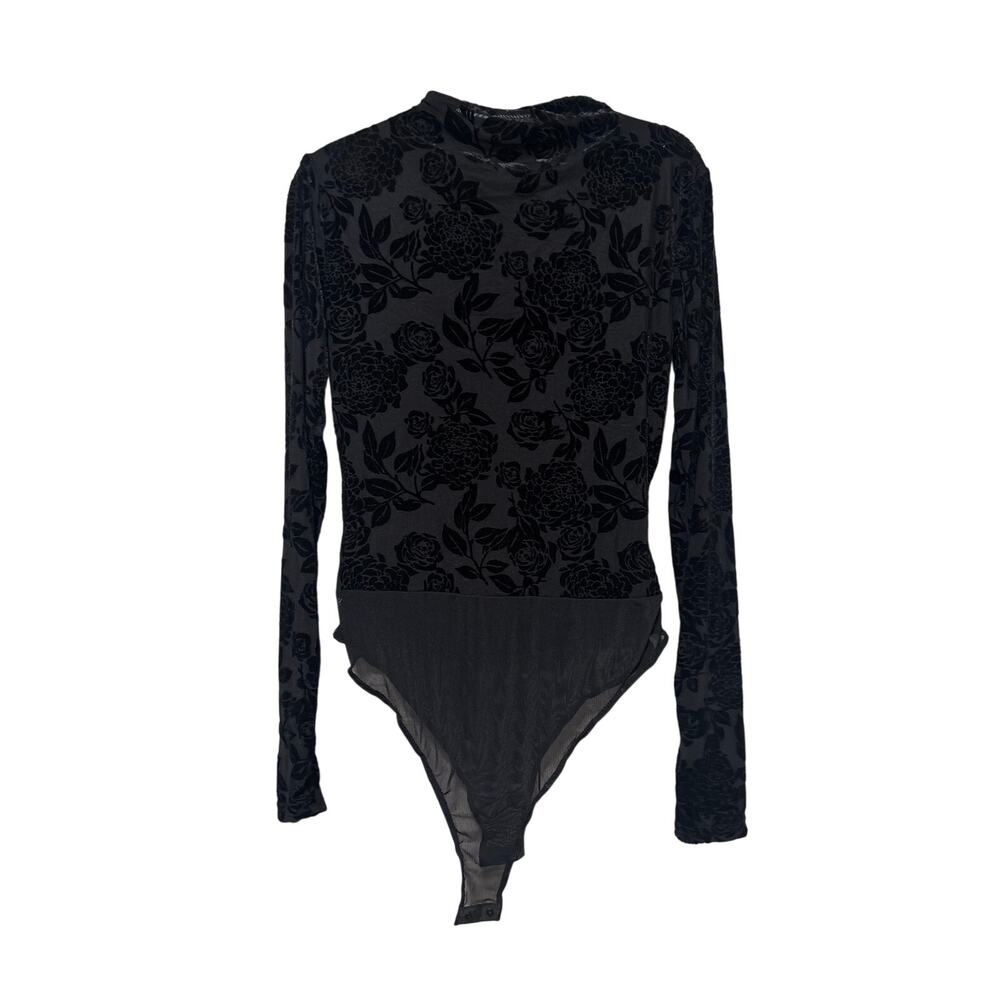 Fashion Nova Midnight Bloom Black Velvet Mesh Bodysuit L - Picture 8 of 8